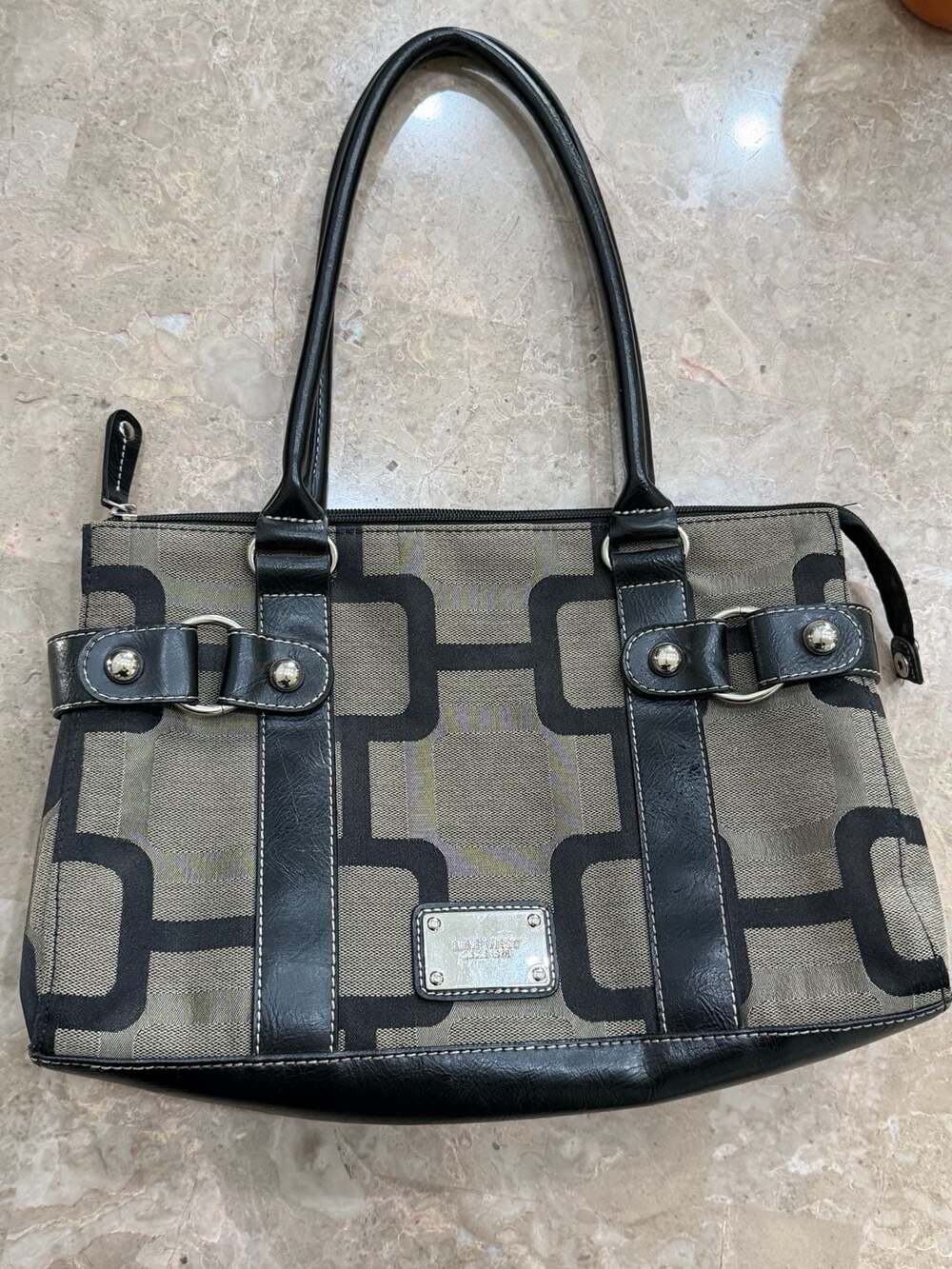 Nine West Geometric Pattern Print Shoulder Bag with Faux Leather Trim